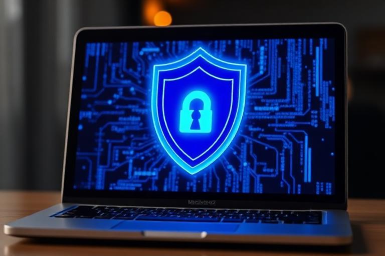Cybersecurity-Schutzschild auf Laptop